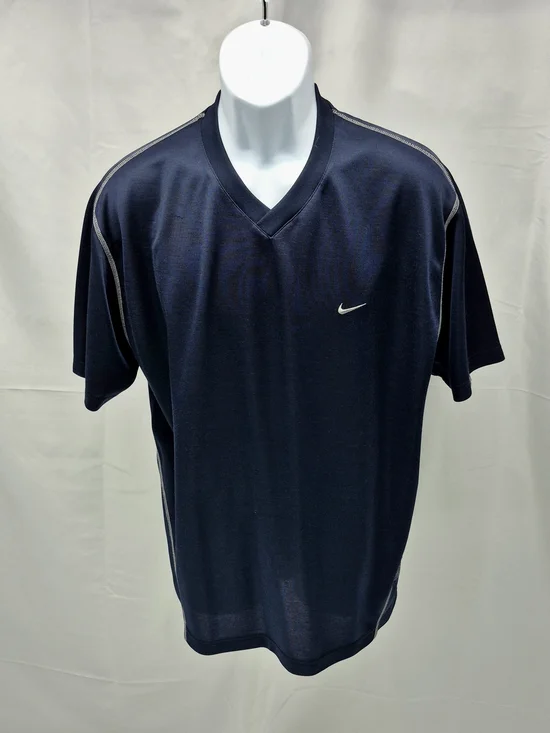 NWOT Nike Vintage Y2K Navy Blue Piping Center Swoosh V-Neck Performance Shirt L - Picture 4 of 9